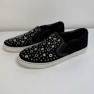 Sam Edelman Studded Slip On Sneakers Women 8.5 Black Suede Grommet Edgy Punk